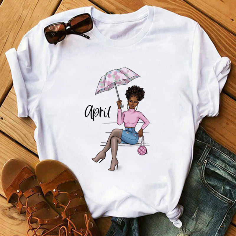 T-shirt col rond manche court imprimé graphique - Chic&Shines