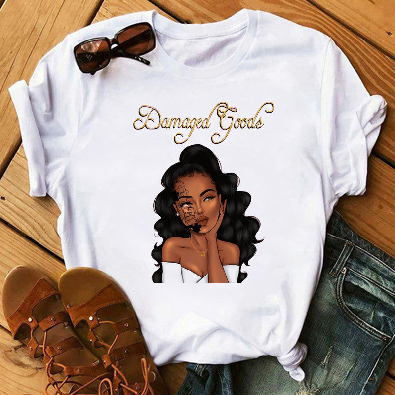 T-shirt col rond manche court imprimé graphique - Chic&Shines