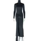 Robe longue moulante à manches longues col roulé - Chic&Shines
