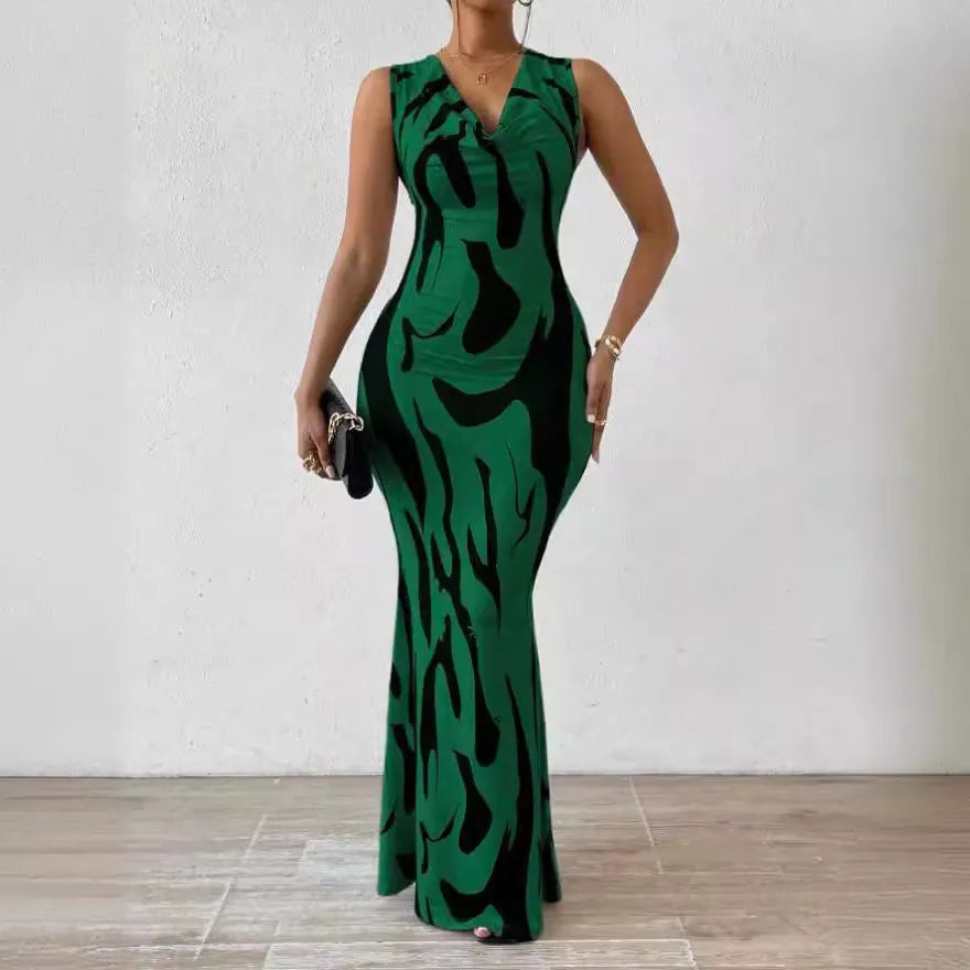 Robe longue moulante imprimée sans manches - Chic&Shines
