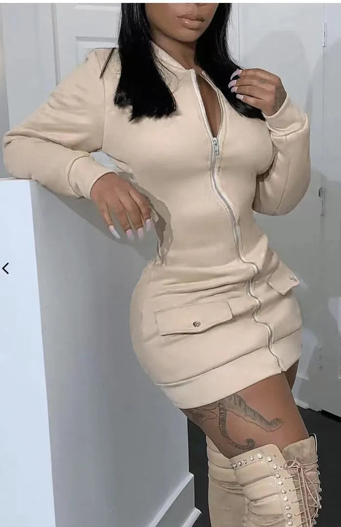 Robe courte manches longues fermeture éclair - Chic&Shines