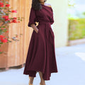Robe longue irrégulière épaule inclinée manches longues lanterne - Chic&Shines
