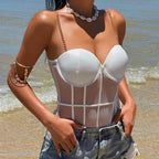 Bodys en maille transparent bretelles à chaîne