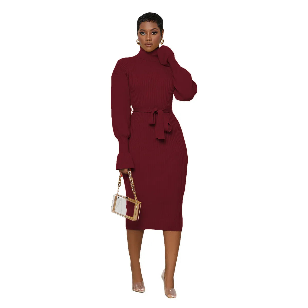 Robe mi-longue manches longues tricoté - Chic&Shines