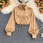 Chemise court en satin manches longues bouffantes - Chic&Shines