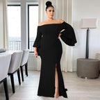 Robe longue bustier à manches longues évasée jupe fendu - Chic&Shines