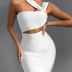 Robe longue moulante bustier à bretelle asymétrique - Chic&Shines