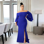 Robe longue bustier à manches longues évasée jupe fendu - Chic&Shines
