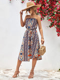 Robe mi-longue tube épaules dénudées imprimé floral - Chic&Shines
