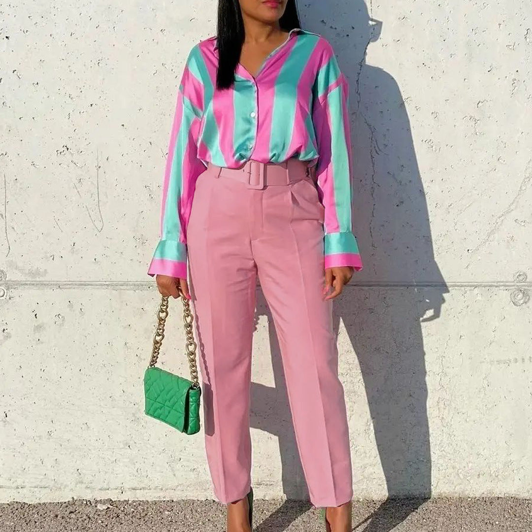 Elégant Pantalon Taille Haute Ceinturé - Chic&Shines