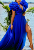 Robe De Soirée Longue Taille Haute Fendue En Maille - Chic&Shines