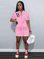 Robe courte baseball boutonnée devant - Chic&Shines
