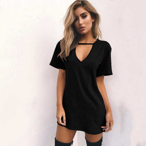 Mini robe droite à manches courtes et col V - Chic&Shines