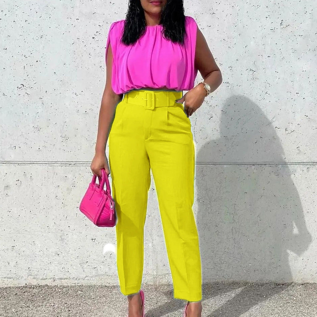 Elégant Pantalon Taille Haute Ceinturé - Chic&Shines