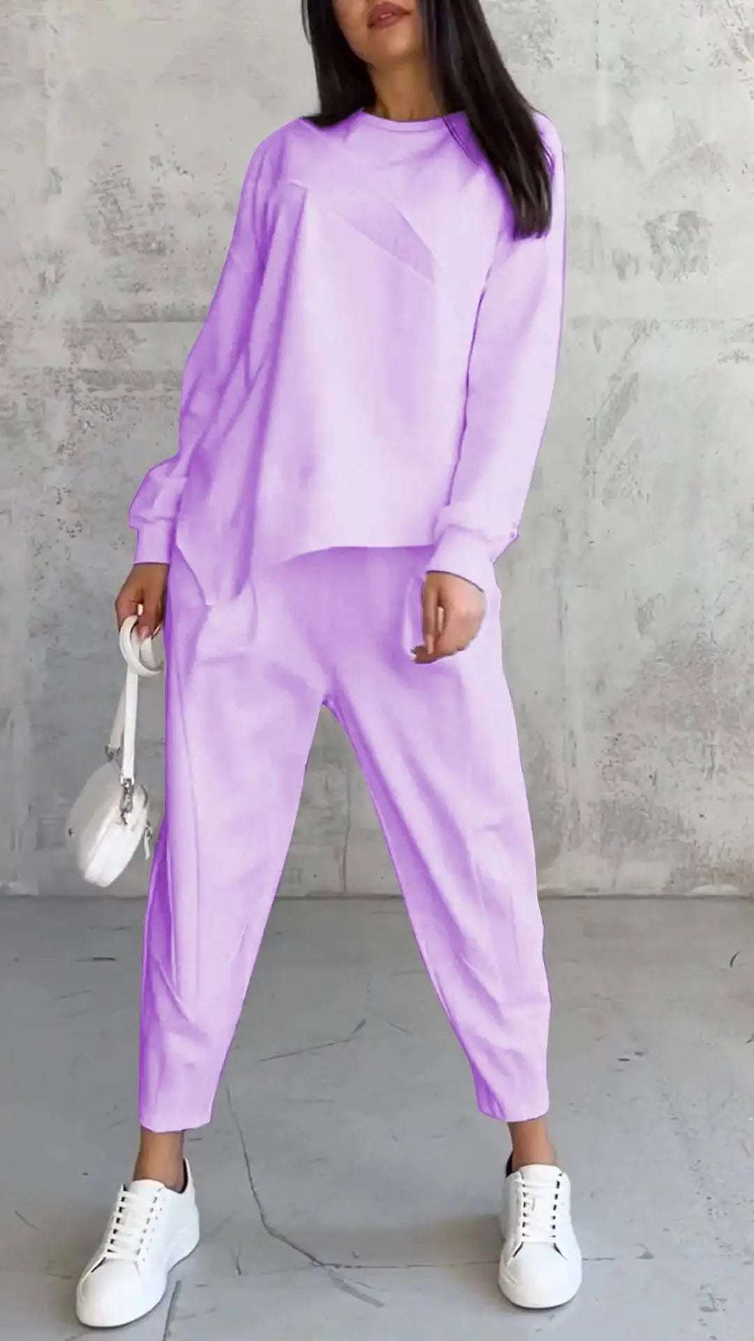 Ensemble haut col rond manches longues et pantalon