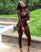 Ensemble chemise manches longues et pantalon simili cuir - Chic&Shines