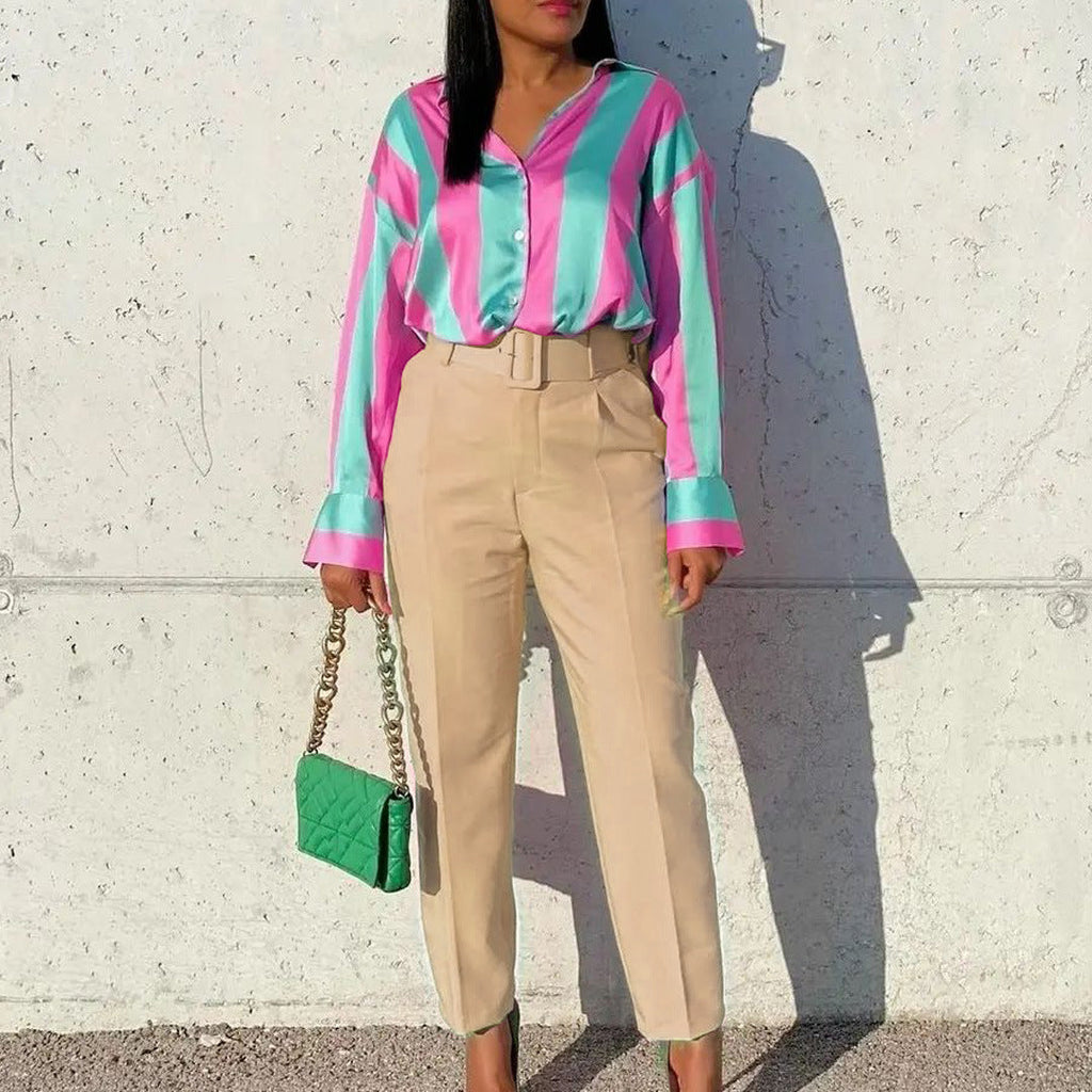 Elégant Pantalon Taille Haute Ceinturé - Chic&Shines