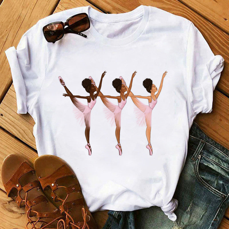 T-shirt col rond manche court imprimé graphique - Chic&Shines
