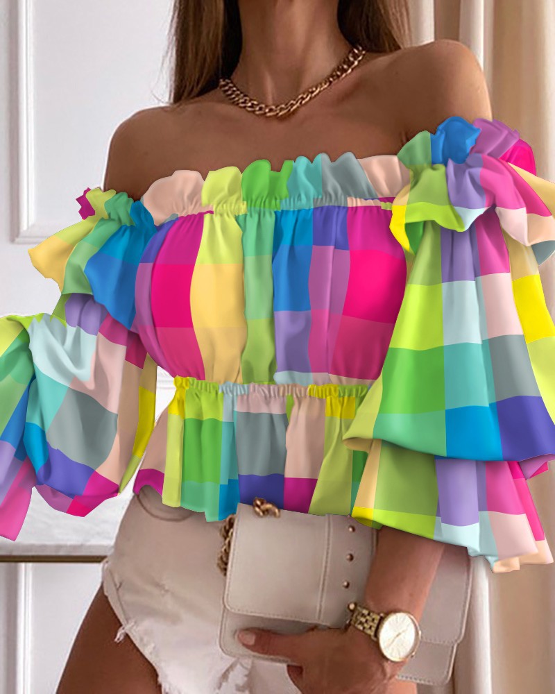 Haut bustier manches longues ébouriffées imprimé - Chic&Shines