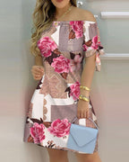 Robe courte bustier manche court à motif - Chic&Shines