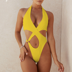 Maillot de bain col licou découpe sexy couleur unie - Chic&Shines