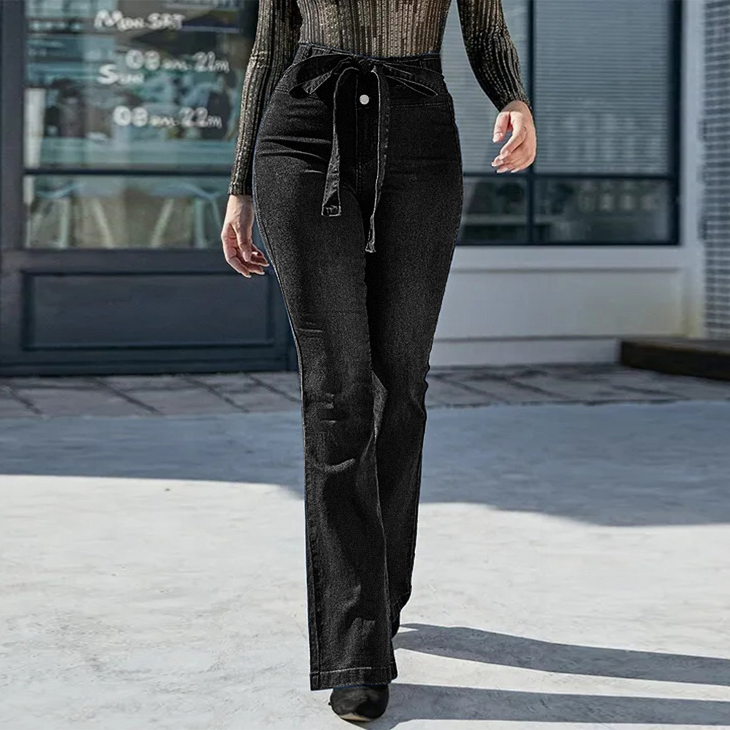 Jeans taille haute pantalon évasé ceinture