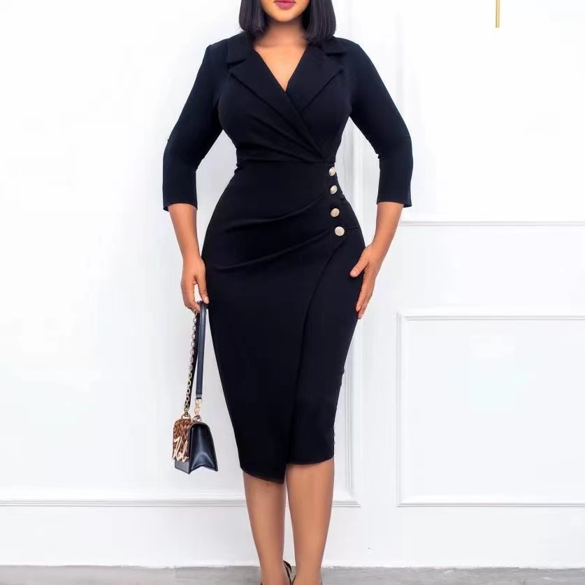 Elégante robe mi longue moulante col v - Chic&Shines