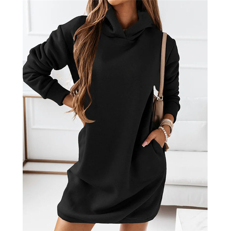 Robe court d'hiver à capuche manches longues couleur unie - Chic&Shines