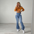 Jeans moulant bas évasés à poche et fente en dentelle - Chic&Shines