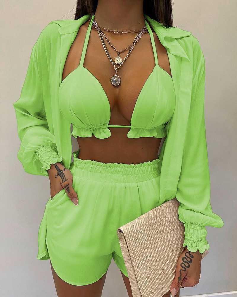 Maillot de bain trois pièces cardigan haut et short - Chic&Shines