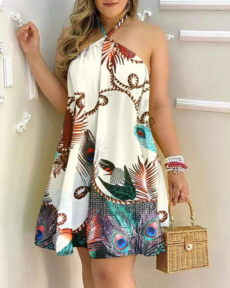 Robe courte ample vintage col licou dos nu d'été décontractée - Chic&Shines