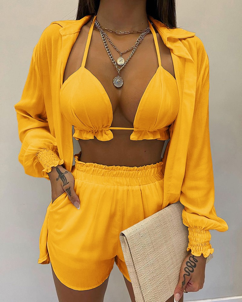 Maillot de bain trois pièces cardigan haut et short - Chic&Shines