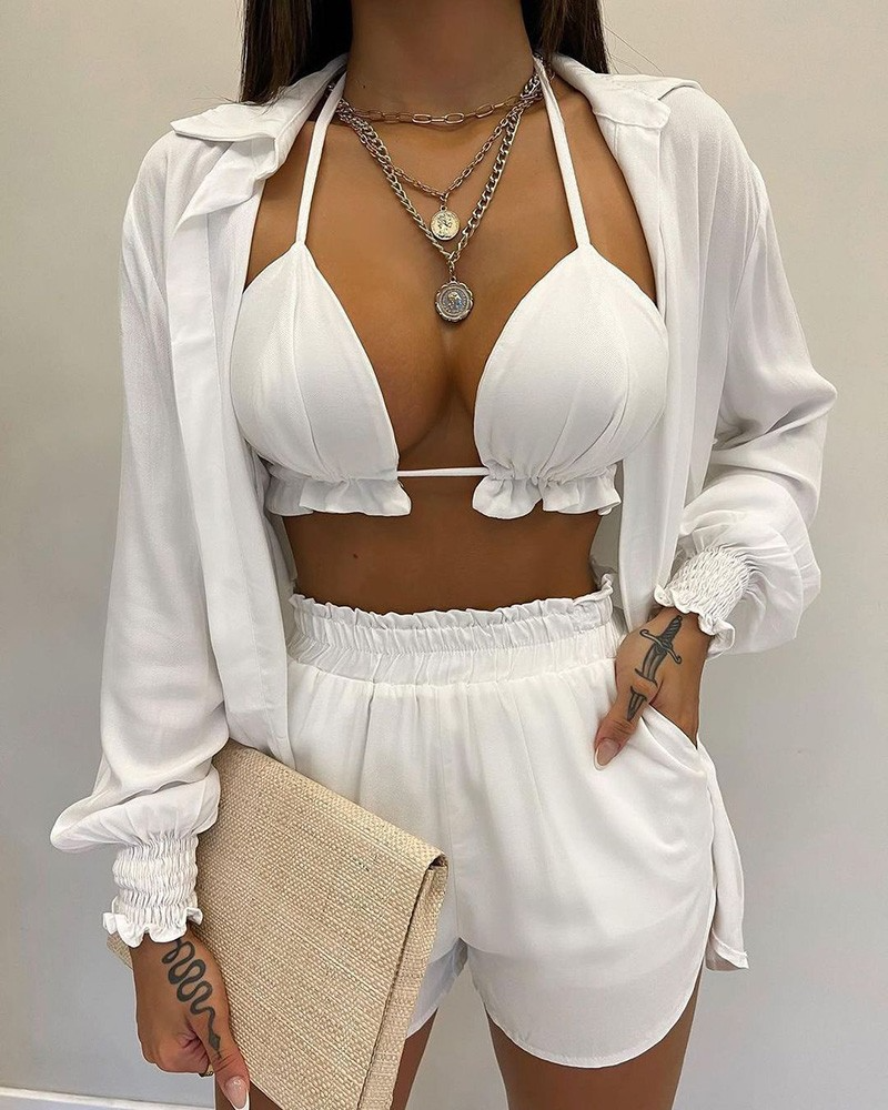 Maillot de bain trois pièces cardigan haut et short - Chic&Shines