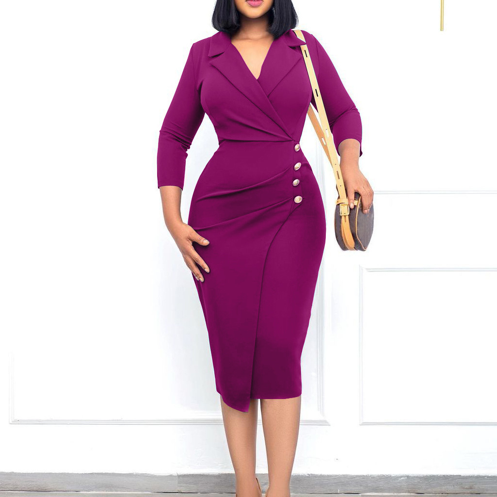 Elégante robe mi longue moulante col v - Chic&Shines