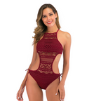 Maillot de bain une pièce dentelle sexy évider dos nu couleur unie - Chic&Shines