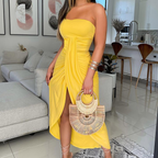 Robe bustier longue moulante ourlet fendu - Chic&Shines
