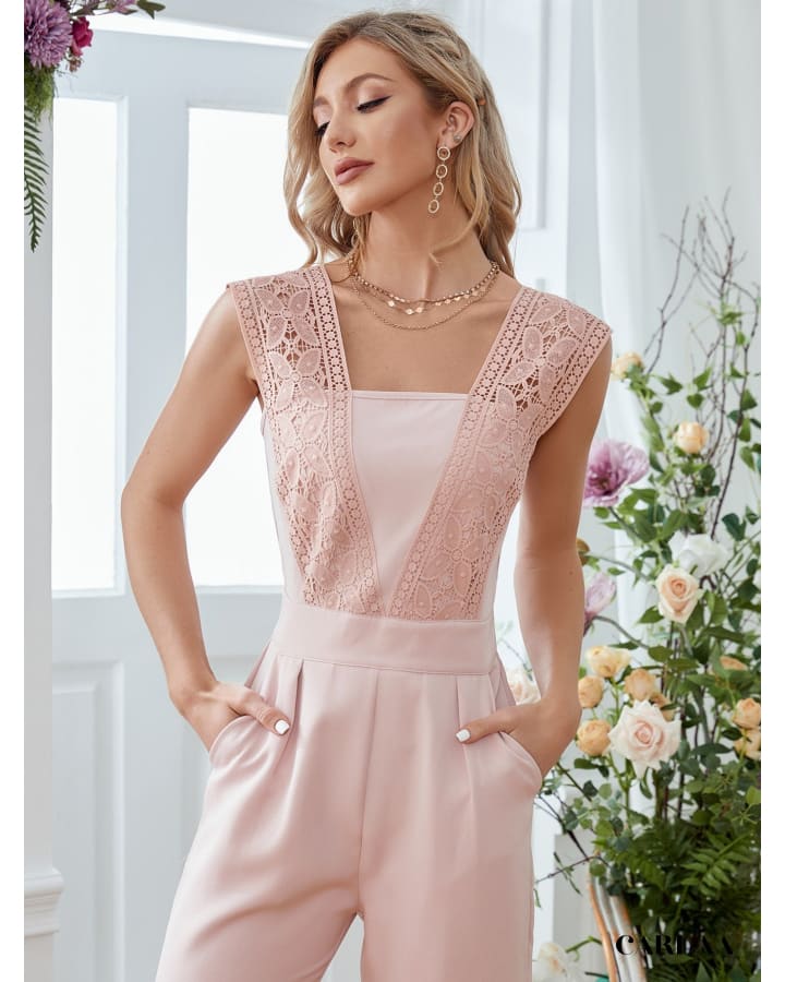 Women's lace jumpsuit with slanted pockets