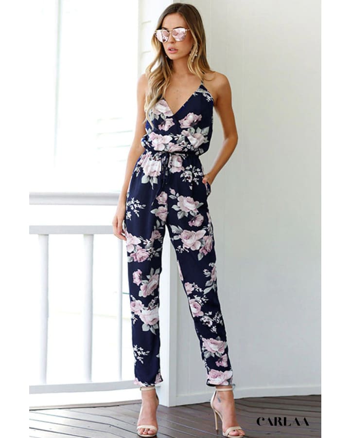 Combinaison Femme Fleurie bleu