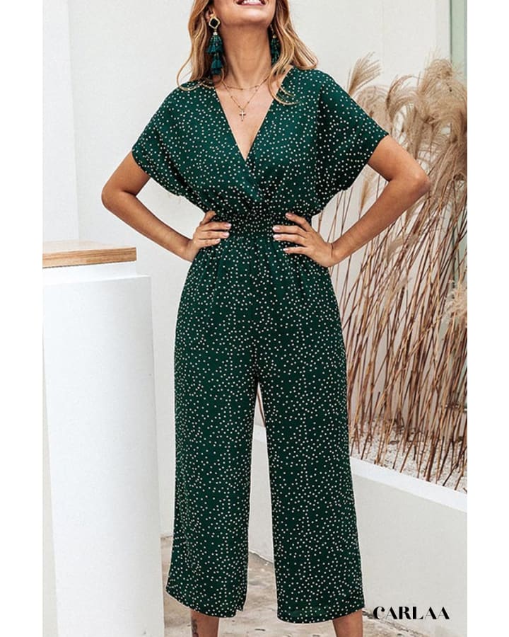 Women's Green Polka Dot Print Jumpsuit