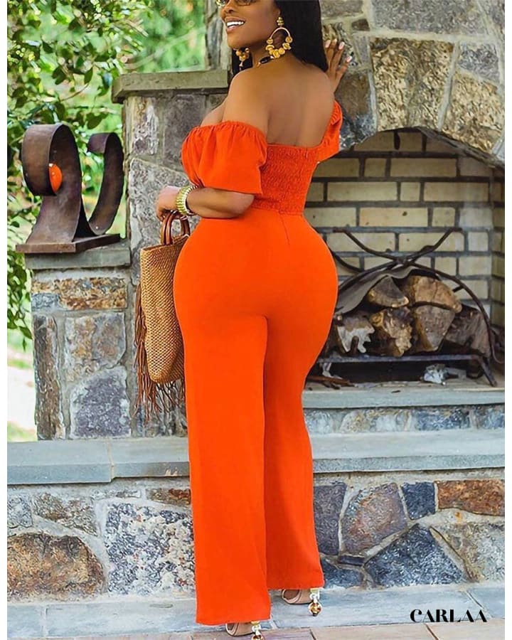 Chic Women's Jumpsuit Plunge Ruffle