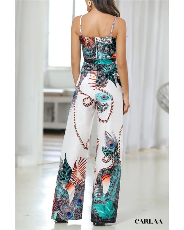 Women's Peacock Print Jumpsuit