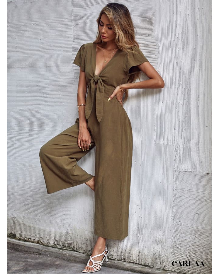 Women's Green Sexy Plunge Jumpsuit