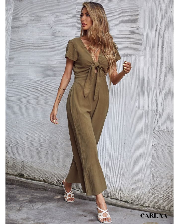 Women's Green Sexy Plunge Jumpsuit