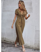 Women's Green Sexy Plunge Jumpsuit