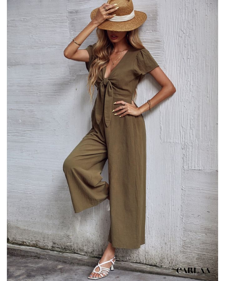 Women's Green Sexy Plunge Jumpsuit