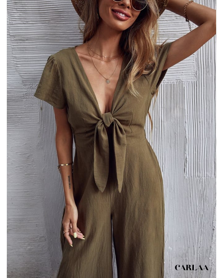Women's Green Sexy Plunge Jumpsuit