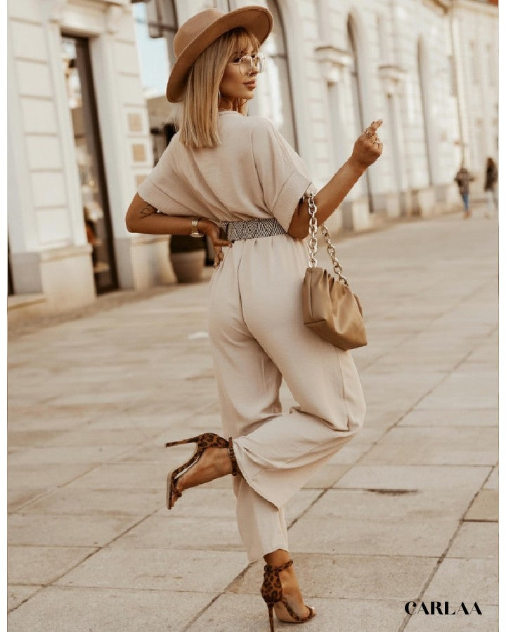 Chic women's beige jumpsuit