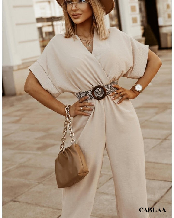 Chic women's beige jumpsuit