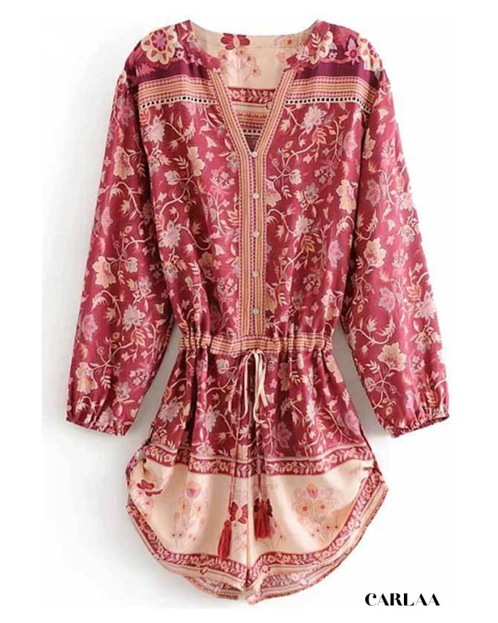 Combishort Bohème Femme Fleurie - 4
