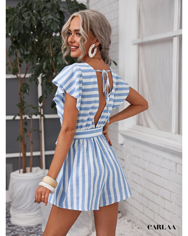 Combishort rayée femme en Lin